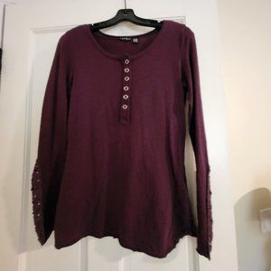 VENUS size XS Burgundy Long Sleeve Top with Crochet Detail
